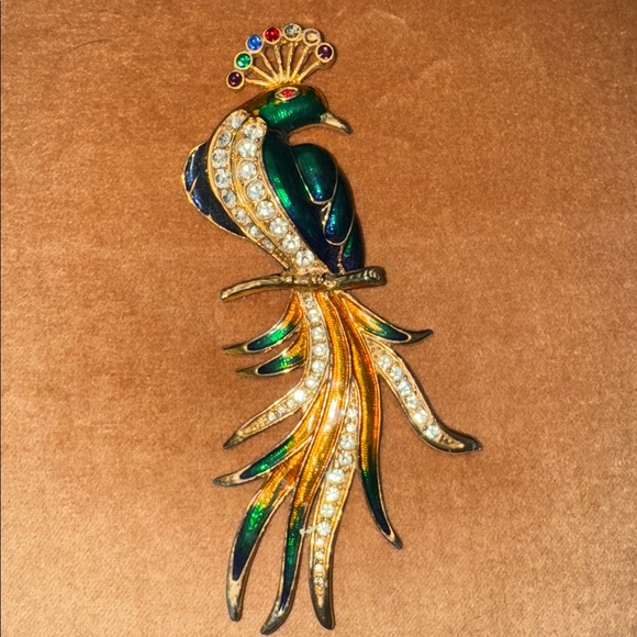 Jewelry - Vintage Jeweled Peacock Brooch Pin